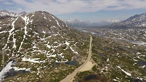 Aerial view of the Klondike Highway - Alaska to the British Columbia and Yukon. Driving the historic Klondike Highway, Klondike Gold Rush