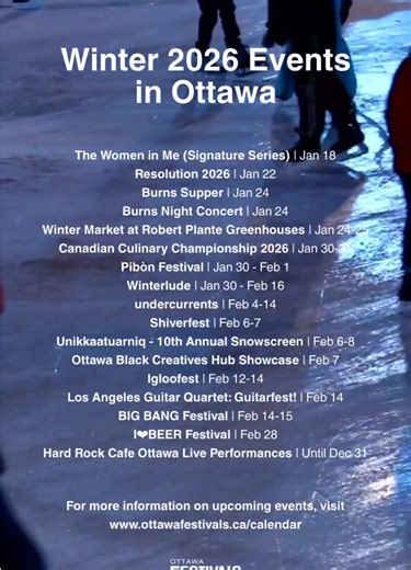 Ottawa, we’ve got your winter event roundup! ⛸️✨🎉 With a mix of indoor and outdoor activities, there’s something for everyone to enjoy—where will you be heading? Tag us and use #OttFestLive on your photos for a chance to be featured! #Ottawa #OttawaFestivals #WinterEvents #OttawaEvents