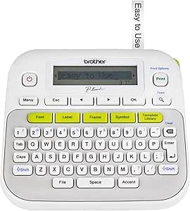 Brother P-touch, PTD210, Easy-to-Use Monochrome Label Maker, One-Touch Keys, Multiple Font Styles, 27 User-Friendly Templates, White