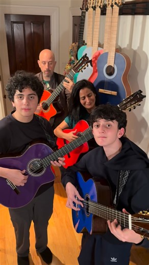 Quarantined Quartet on Instagram: "Have these boys finished their homework yet? Let us know in the comments below. 📚🎶🥴 #QuarantinedQuartet practice day 2,034! #Guitar #Flamenco #Lambada #family #nightjams"