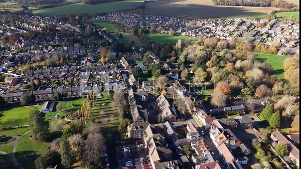 Aerial video capture of Alton's town centre and High Street in Alton, Hampshire, UK