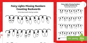 Christmas Lights Missing Numbers Counting Backwards in 2s, 3s, 5s and 10s Worksheet