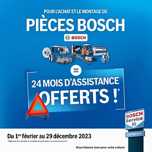 Pour l’achat et le montage de pièces Bosch dans le réseau Bosch Car Service, bénéficiez de 24 mois d’assistance offerts 🚘 | Bosch Auto