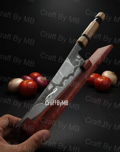 Handmade Copper Steel Chef Knife | 12.5” Custom Kitchen Knife | Ash Wood & Resin Handle | Damascus-style Blade | Professional Cooking Knife - Etsy