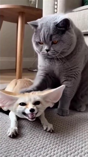 Funny Cat Petting the World's Angriest Fennec Fox! 🐾🤣 #funnyanimals