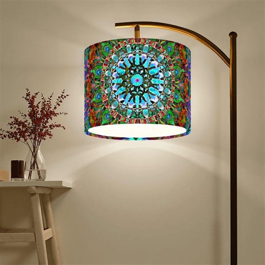 Custom Linen Lamp Shade | Artistic Mandala Drum Shade (11 Inch) - Etsy