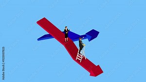 Business Decision-Making Concept with Two Professionals and Diverging Arrows 3d animation cartoon