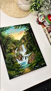 🏞️How to paint waterfall painting #art #shorts #trending