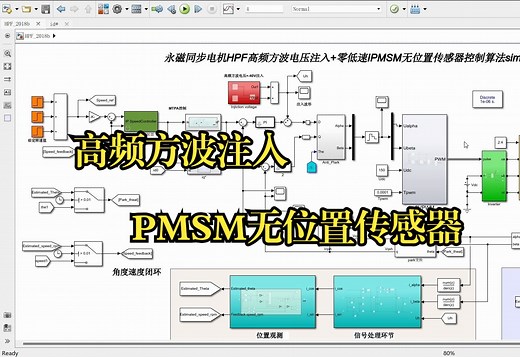 永磁同步电机HPF高频方波电压注入 零低速IPMSM无位置传感器控制算法