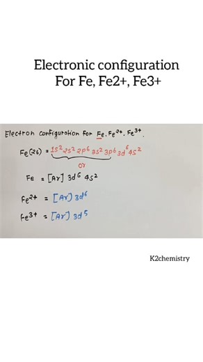 K2 chemistry on Instagram: "Electronic configuration for fe2+ and fe3+ #chemistry #k2chemistry #science #education #chemistryeducation #basicchemistry #chemistryknowledge #structureofcompound #learnchemistry #chemistrytricks #iitjee #neet #chemistryquestions #chemistryquiz #viralreels #chemicalformula #electronicconfiguration"