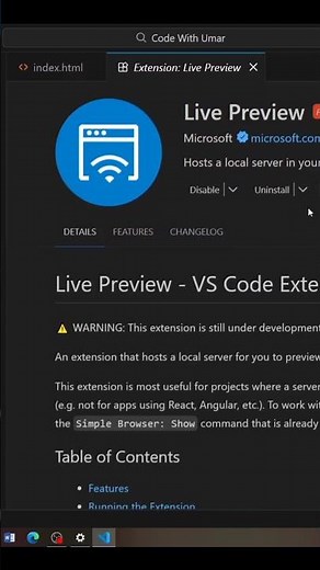 install & run live preview in visual studio code