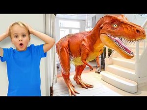 Dinosaur Stories for Kids _ Chris' Dinosaur Toys Become Alive In His House