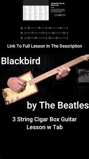 Blackbird - The Beatles Cigar Box Guitar Lesson (fingerstyle) w Tabs #shorts