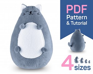 Fat Cat Plush Sewing Pattern: DIY Kawaii Kitten Toy in 4 Sizes (PDF Pattern) - Etsy