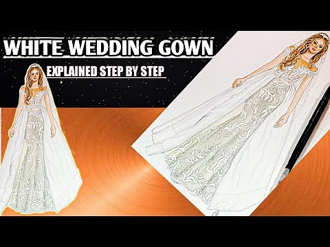 How to draw WEDDING GOWN || Draw WHITE WEDDING Dress || Fashion illustration