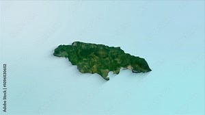 Jamaica animated map showing regions forming the country with a physical map background and a chroma key alpha channel.