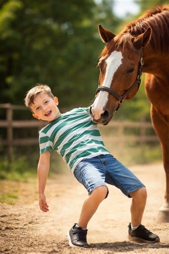 horse pulls child shirt