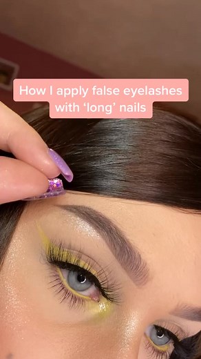 How to Apply False Eyelashes with Long Nails