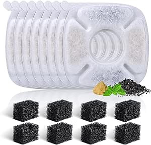 8 Pack Replacement Filters & Sponges Set for 67, 84, 95, 135oz Automatic Pet Fountain, Pet Fountain Replacement Filter, Triple Filtration Cat Water Dispenser Filters for Cats and Dogs