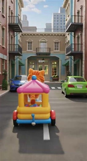 😸Cat's inflatable slide Surprise Watch this playful kitty slide #shorts #cats #fun