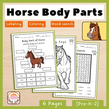 Horse Body Parts | Farm Animal Identification | Preschool Kindergarten Worksheet