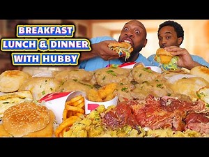 BREAKFAST LUNCH & DINNER WITH HUBBY | MUKBANG | SOULFOOD & SEAFOOD