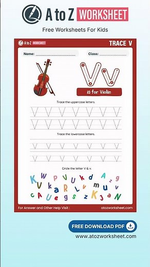 Tracing and Writing Alphabet V Worksheet for Kids – Free A to Z Practice PDF