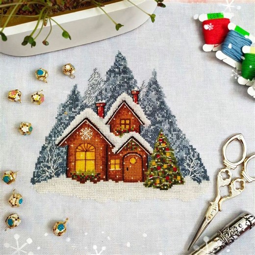 Winter House Cross Stitch Pattern: Christmas Embroidery (PDF Pattern, Instant Download) - Etsy