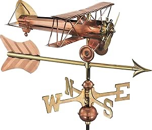 Good Directions Biplane with Arrow Weathervane, Includes Roof Mount, Pure Copper, Airplane Weathervanes, Aviation Décor