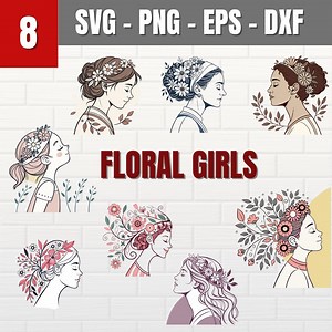 Floral Girl Silhouette SVG Bundle | Feminine Line Art (digital Download) - Etsy