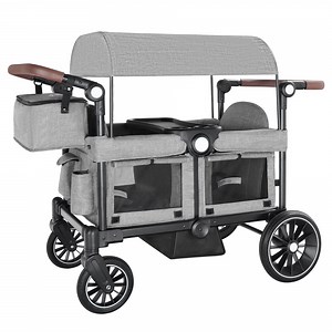 AILEEKISS Collapsible Wagon Stroller for 2 Toddlers with Adjustable Canopy, 44 Pounds, Grey