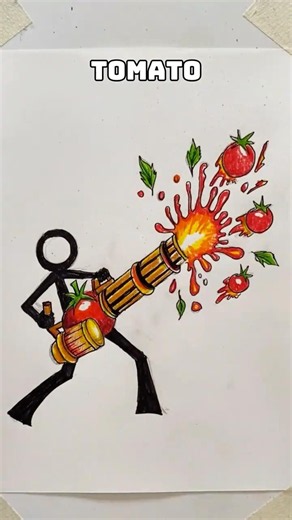 How to Draw a Stickman with Fruits and Vegetables as Weapons 🥦🍅🍋🥕🍆 #stickman #tutorial #art
