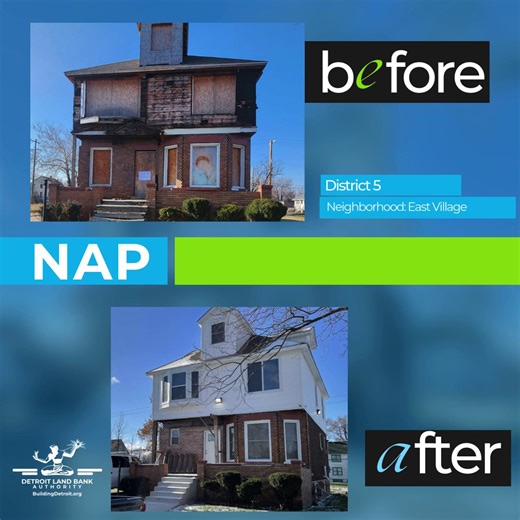 When a property in D5 is vacant, blighted, and privately owned, the NAP team goes to work—filing cases, securing homes, and pushing owners to repair or release the property. The result? Safer streets, stronger blocks, and visible transformation across District 5. | Detroit Land Bank Authority