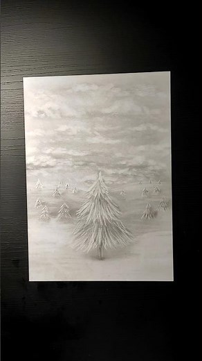 How to Draw a Snowy Winter Landscape with Charcoal | Peaceful Christmas Tree Scene