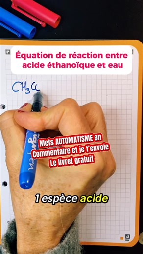 Raffin Florence | prof agrégée physique chimie on Instagram: "Ecrire une équation acide-base : AUTOMATISME H 1. Identifie les couples fournis dans l’énoncé : Acide_1 / Base_1 et Acide_2 / Base_2. 2. Repère les réactifs (souligne-les dans l’énoncé !). Attention, on fait toujours réagir l’acide d’un couple avec la base de l’autre. 3. Écris les demi-équations en plaçant bien le réactif à gauche : * Acide_1 = Base_1 + H^+ * Base_2 + H^+ = Acide_2 4. Additionne le tout : les ions H^+ s’annulent (ils 