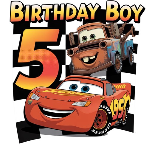 Cars 5th Birthday Boy PNG – Lightning Mcqueen & Mater Race Theme, Kids Birthday Shirt Design, - Etsy