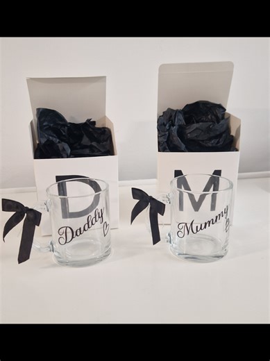 loved making these sublimation glass mugs for mother and father to be 🥰 #newparents #personalisedparentgifts #sublimationmugs #personalisedgifts #tea