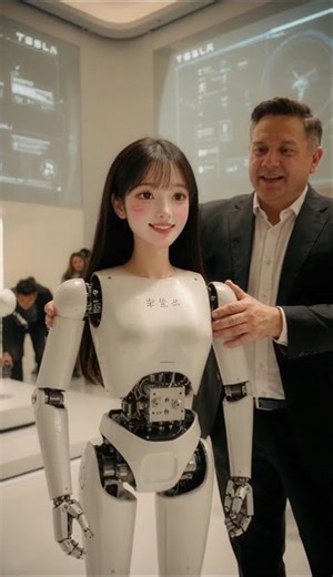 experiment of creating an android robot at the Tesla robot exhibition