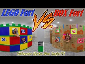 Giant Lego Castle vs Giant Box Fort Nerf Battle! Winner Unlocks the Safe!!!