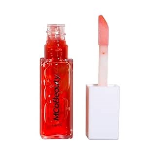 MCoBeauty Lip Oil Hydrating Treatment Tinted Lip Gloss - Sheer Red | For Dry Lips, High Shine Lip Balm Moisturizer, Non Sticky Lip Tint Glaze, Vegan & Cruelty Free