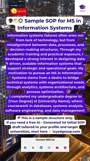 🎓🗂️⚙️ Sample Statement of Purpose for MS in Information Systems #informationsystems