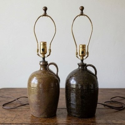 Pair Antique 1920s Stoneware Whisky Jug Lamps Salt Glaze Pottery No-Drill Crocks | eBay