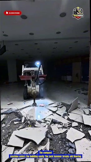 Skid Steer Jack Hammer Breaks Floor Fast Indoors | Tools Construction