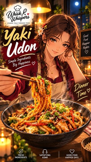 Yaki Udon 🍜 | Easy Chicken Udon Noodles | Cooking ASMR | Whisk Whispers #foodasmr