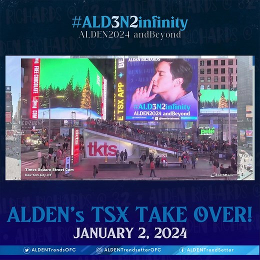 ALDEN's BIRTHDAY CELEBRATION continues... Here's the Times Square Street Cam view of ALDEN's TSX TAKE OVER [from EarthCam]! 😍 ATeam, let's all BE PROUD! 😏 ALDEN, we hope you continue to feel how special you are to all of us, your ATeam ❤️ @aldenrichards02 #ALD3N2infinity #ALDENRichards ALDEN2024 andBeyond