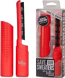 Lilly Brush Save Our Sweaters Fabric Pill Remover & Lint Brush. ONLY for 100% Cashmere, Cotton, Wool, & Silk! Do NOT use on Polyester, Nylon, or Acrylic. Travel Sized (Red)
