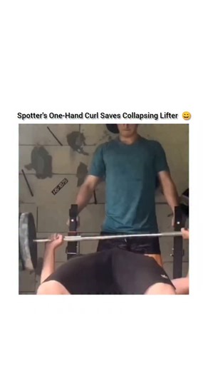 factogi on Instagram: "The video captures a dramatic gym incident where a lifter collapses mid-bench press with over 135kg (3+ plates per side), prompting his spotter to instinctively curl the loaded barbell one-handed to prevent crushing injury, showcasing remarkable adrenaline-fueled strength. Spotters are crucial for heavy lifts like bench presses, as data from the American Council on Exercise indicates that unspotted barbell accidents contribute to 20-30% of gym-related thoracic traumas, und