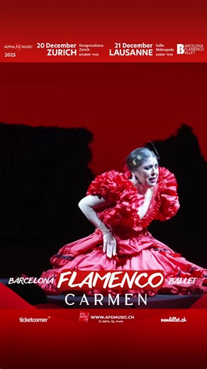 For the first time in Switzerland! Barcelona Flamenco Ballet presents a bold new interpretation of Bizet’s Carmen through contemporary flamenco. Carmen is pain, passion, and a cry for freedom. Here, the language of flamenco becomes the ultimate artistic expression of raw emotion and the perfect driving force to convey the passion of its unforgettable characters. This show blends the very essence of flamenco with original music. A symphony orchestra, operatic singing, and Bizet’s timeless score i