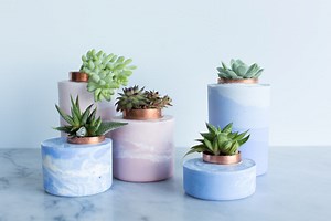 Try This Super-Simple DIY: Marbled and Ombre Concrete Planters