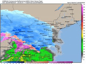 Here's the future radar from 5 PM today to 11 PM tomorrow from the HRRR model for a general idea: | My Personal Weatherman
